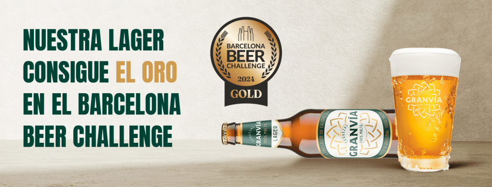 Banner con lema de nuestra lager consigue el oro en el Barcelona beer Challenge Cervezas Gran Vía: Auténtica cerveza sin gluten en Sevilla